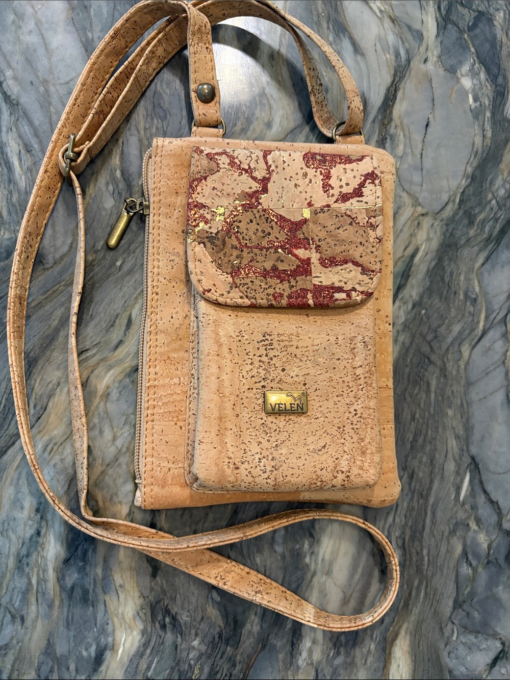 VELEN Portuguese Cork Crossbody Bag with adjustable strap